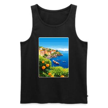 Sorrente Italie Voyage Affiche Souvenir Peinture WPA - Débardeur bio Premium Homme - noir - Devant - Michal (187cm)