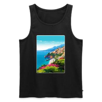 Amalfi Italie Affiche de voyage Peinture de carte postale souvenir - Débardeur bio Premium Homme - noir - Devant - Michal (187cm)