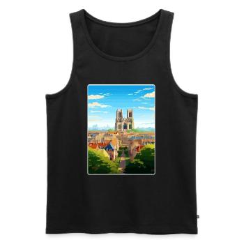 Reims France Travel Poster Souvenir Postcard Paint - Men's Premium Organic Tank Top - black - Front - AI Model Male 178 light (178cm)