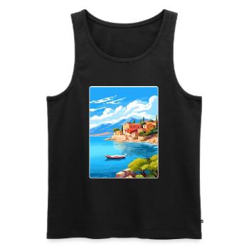 Corfou Grèce Affiche de voyage Souvenir Carte Postale Peinture - Débardeur bio Premium Homme - noir - Devant - Michal (187cm)