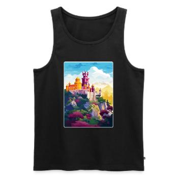 Sintra Portugal Affiche de voyage Peinture Souvenir WPA - Débardeur bio Premium Homme - noir - Devant - Michal (187cm)