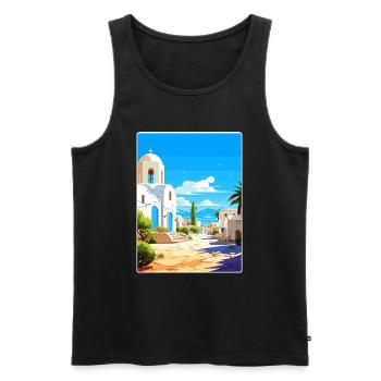 Kos Grèce Affiche de voyage Souvenir Carte Postale Peinture - Débardeur bio Premium Homme - noir - Devant - AI Model Male 178 light (178cm)