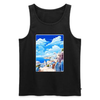 Mykonos Grèce Affiche de voyage Peinture Souvenir WPA - Débardeur bio Premium Homme - noir - Devant - Michal (187cm)