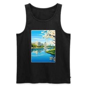 Bucharest Romania Travel Poster Souvenir Paint WPA - Men's Premium Organic Tank Top - black - Front - AI Model Male 178 light (178cm)