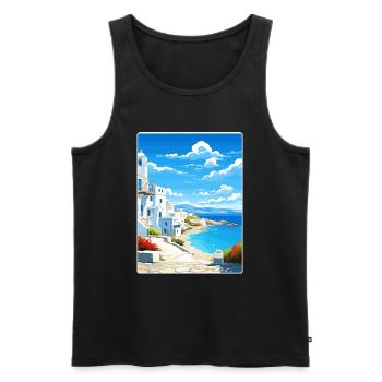 Paros Greece Travel Poster Souvenir Postcard Paint - Men's Premium Organic Tank Top - black - Front - Michal (187cm)