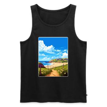 Holywell Bay Cornwall England Travel Poster Card - Men's Premium Organic Tank Top - black - Front - AI Model Male 178 light (178cm)