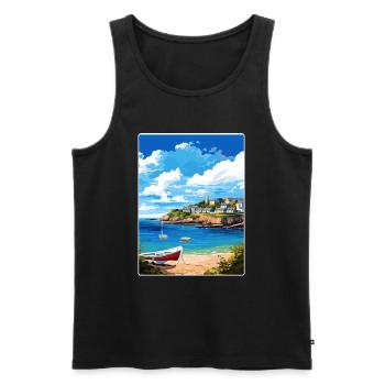 Coverack Cornwall England Travel Poster Souvenir - Men's Premium Organic Tank Top - black - Front - AI Model Male 178 light (178cm)