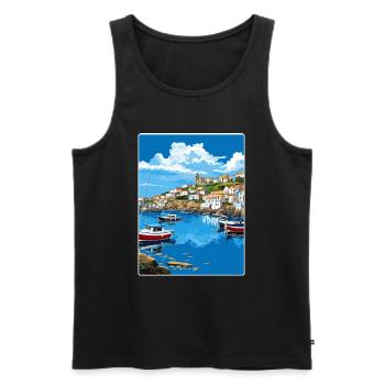Mevagissey Angleterre Affiche de voyage Peinture Souvenir WP - Débardeur bio Premium Homme - noir - Devant - Michal (187cm)