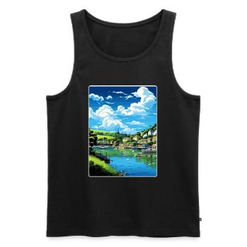Fowey River Angleterre Affiche de voyage vintage souvenir - Débardeur bio Premium Homme - noir - Devant - AI Model Male 178 light (178cm)