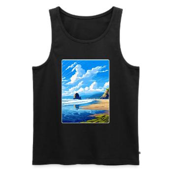 Cannon Beach Oregon Affiche de voyage vintage souvenir - Débardeur bio Premium Homme - noir - Devant - AI Model Male 178 light (178cm)