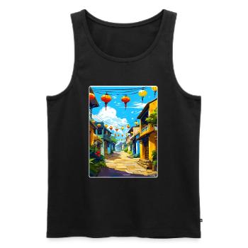 Hoi An Vietnam Travel Poster Souvenir Painting WPA - Men's Premium Organic Tank Top - black - Front - Michal (187cm)