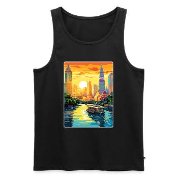 Bangkok Thaïlande Affiche de voyage thaïlandaise Souvenir WPA - Débardeur bio Premium Homme - noir - Devant - Michal (187cm)