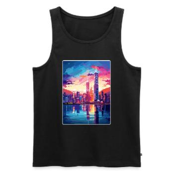 Hong Kong Chine Voyage Affiche Souvenir Peinture WPA - Débardeur bio Premium Homme - noir - Devant - Michal (187cm)