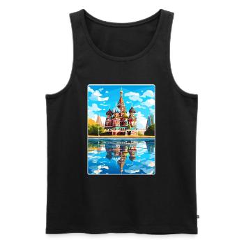 Moscou Russie Voyage Affiche Souvenir Peinture WPA - Débardeur bio Premium Homme - noir - Devant - Michal (187cm)