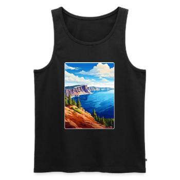 Affiche de voyage souvenir du parc national du lac Crater - Débardeur bio Premium Homme - noir - Devant - AI Model Male 178 light (178cm)