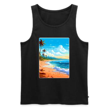 Barbade Caraïbes Voyage Affiche Souvenir Peinture WP - Débardeur bio Premium Homme - noir - Devant - Michal (187cm)