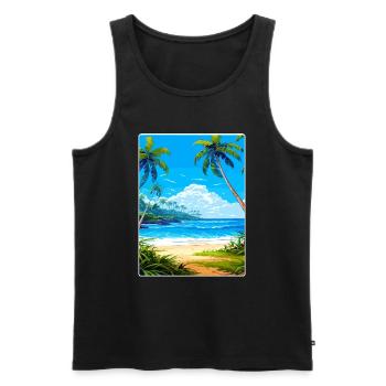 Barbade Caraïbes Voyage Affiche Souvenir Peinture WP - Débardeur bio Premium Homme - noir - Devant - Michal (187cm)