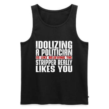 Idolâtrer un politicien, c’est comme - Débardeur bio Premium Homme - noir - Devant - AI Model Male 178 light (178cm)