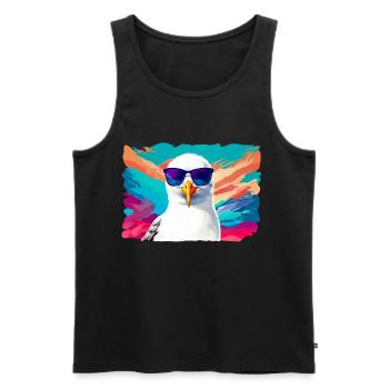 Mouette drôle avec des lunettes de soleil - Débardeur bio Premium Homme - noir - Devant - Michal (187cm)