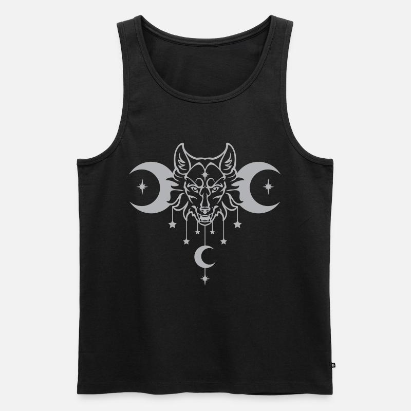 Wicca Moon Wolf - Anpassbare Farbe - Männer Premium Bio Tank Top - Schwarz