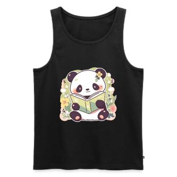 Panda Reading a Book - Cute Cartoon Design - Men's Premium Organic Tank Top - black - Front - AI Model Male 178 light (178cm)