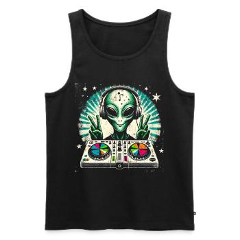 Peaceful Alien DJ – Funky Beats Cosmic Design - Men's Premium Organic Tank Top - black - Front - Michal (187cm)
