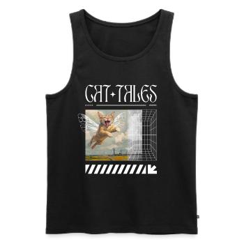 Cat Tales – Chat volant surréaliste - Débardeur bio Premium Homme - noir - Devant - Michal (187cm)
