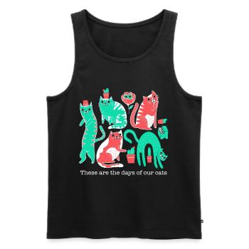 These Are the Days of Our Cats – Retro Katzenkunst - Männer Premium Bio Tank Top - Schwarz - Vorne - AI Model Male 178 light (178cm)