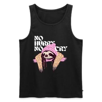 No Hurry, No Cry – Entspanntes Reggae-Faultier - Männer Premium Bio Tank Top - Schwarz - Vorne - AI Model Male 178 light (178cm)