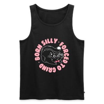 Born Silly, Forced to Grind – Verspielte Katze - Männer Premium Bio Tank Top - Schwarz - Vorne - AI Model Male 178 light (178cm)