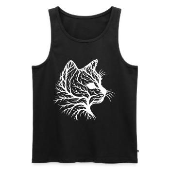 Katze mit Blattmuster im Silhouetten-Stil - Männer Premium Bio Tank Top - Schwarz - Vorne - AI Model Male 178 light (178cm)