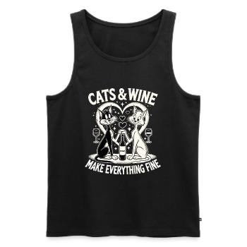 Katzen und Wein machen alles fein witzig Geschenk - Männer Premium Bio Tank Top - Schwarz - Vorne - AI Model Male 178 light (178cm)