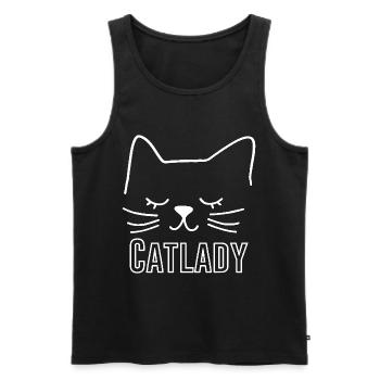 Cat Catlady Silhouette Outline Lineart Art - Men's Premium Organic Tank Top - black - Front - AI Model Male 178 light (178cm)