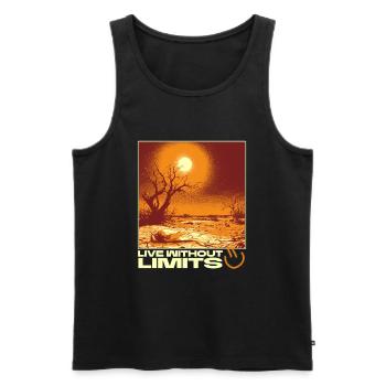 Live Without Limits – Surreal Desert Scene - Men's Premium Organic Tank Top - black - Front - AI Model Male 178 light (178cm)