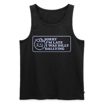 Sorry I'm Late – Funny Retro Sign - Men's Premium Organic Tank Top - black - Front - AI Model Male 178 light (178cm)