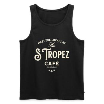 Vintage Typographic Design St Tropez Café - Men's Premium Organic Tank Top - black - Front - AI Model Male 178 light (178cm)
