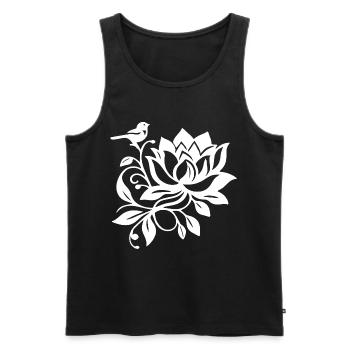 Le lotus blanc et l'oiseau - Débardeur bio Premium Homme - noir - Devant - AI Model Male 178 light (178cm)