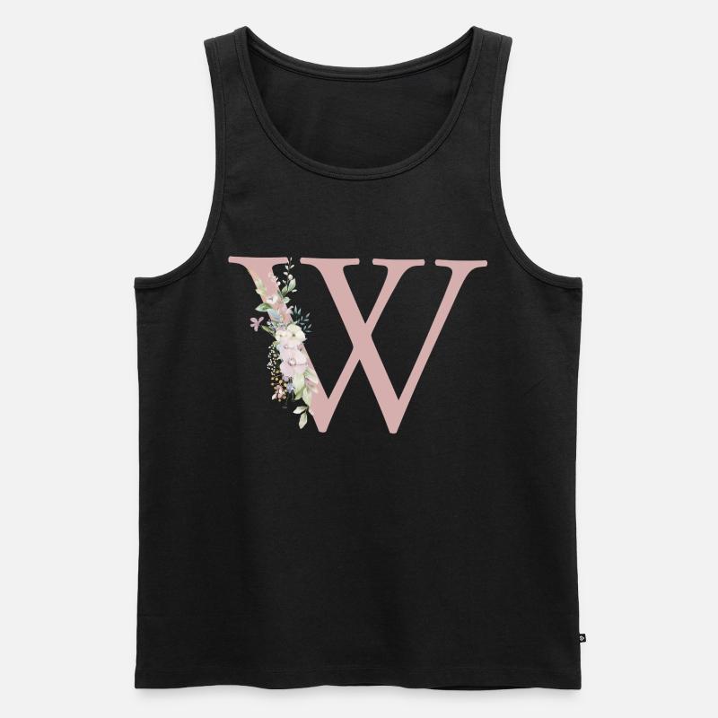 W Monogramm, Floral, personalisierbar - Männer Premium Bio Tank Top - Schwarz
