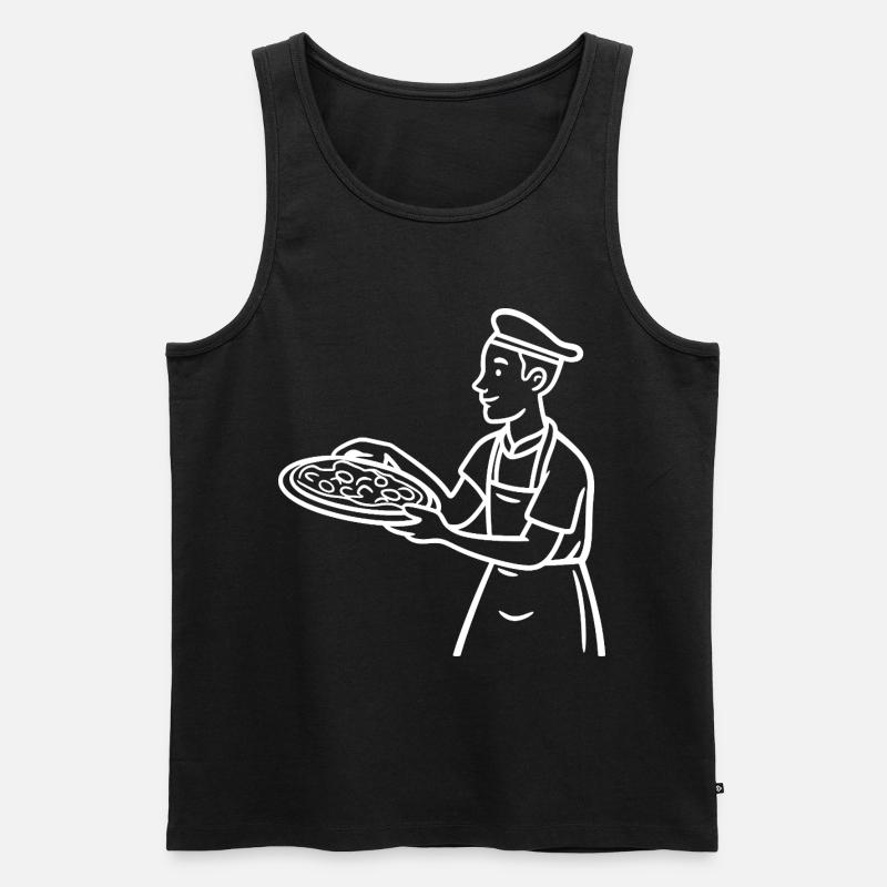 Pizzabäcker Zeichnung - Männer Premium Bio Tank Top - Schwarz