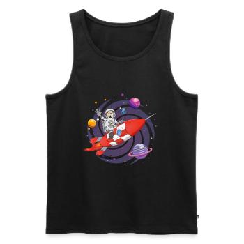 L’astronaute et la fusée rouge dans l’espace. - Débardeur bio Premium Homme - noir - Devant - AI Model Male 178 light (178cm)