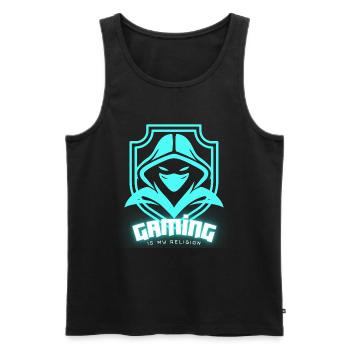 GAMING IS MY RELIGION - Débardeur bio Premium Homme - noir - Devant - AI Model Male 178 light (178cm)