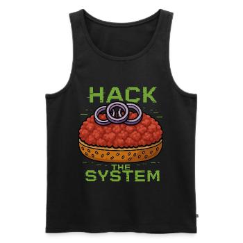 Hack the System – Mettbrötchen Shirt - Gourmett - Männer Premium Bio Tank Top - Schwarz - Vorne - Michal (187cm)