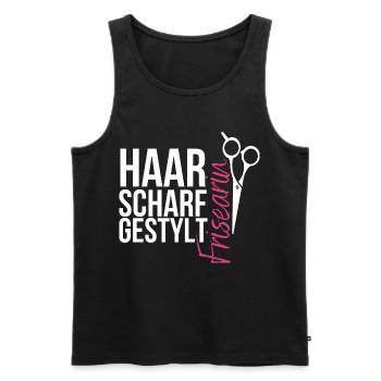 Haarscharf gestylt - Frisearin, Friseurin - Männer Premium Bio Tank Top - Schwarz - Vorne - Michal (187cm)