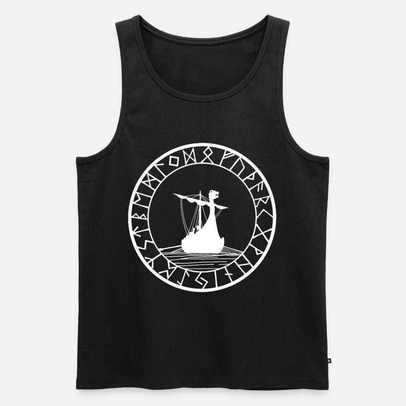 Weißes Wikinger-Langschiff und Kompass - Männer Premium Bio Tank Top - Schwarz