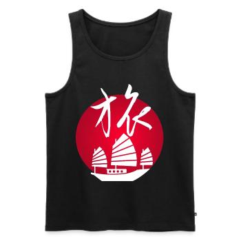 Reise nach Asien und zur roten (weißen) Sonne - Männer Premium Bio Tank Top - Schwarz - Vorne - Michal (187cm)