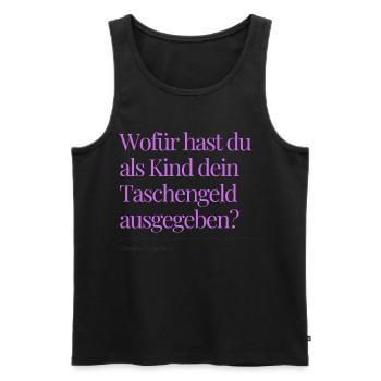 Check-in question no. 4 - Men's Premium Organic Tank Top - black - Front - AI Model Male 178 light (178cm)