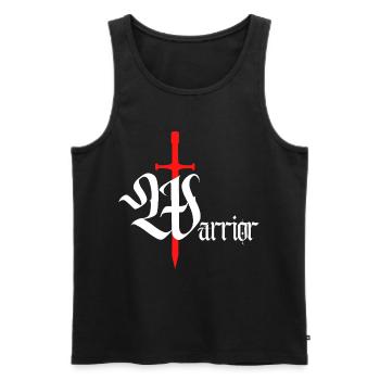 Design de guerrier gothique avec texte blanc épée - Débardeur bio Premium Homme - noir - Devant - Michal (187cm)