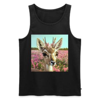 Reh mit Blumenkrone in Frühlingswiese (AI-Art) - Männer Premium Bio Tank Top - Schwarz - Vorne - AI Model Male 178 light (178cm)