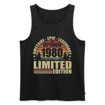 1980 September 1980 Anniversary September 1980 - Men's Premium Organic Tank Top - black - Front - AI Model Male 178 light (178cm)