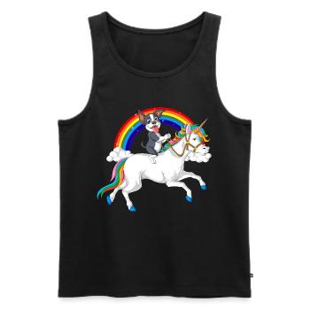Verspielter Boston Terrier Welpe und Regenbogen-Einhorn - Männer Premium Bio Tank Top - Schwarz - Vorne - Michal (187cm)